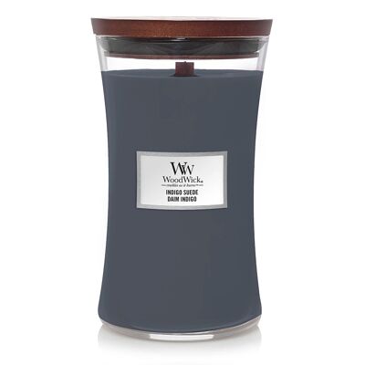 Indigo Suede Large Hourglass Wood Wick Candle
