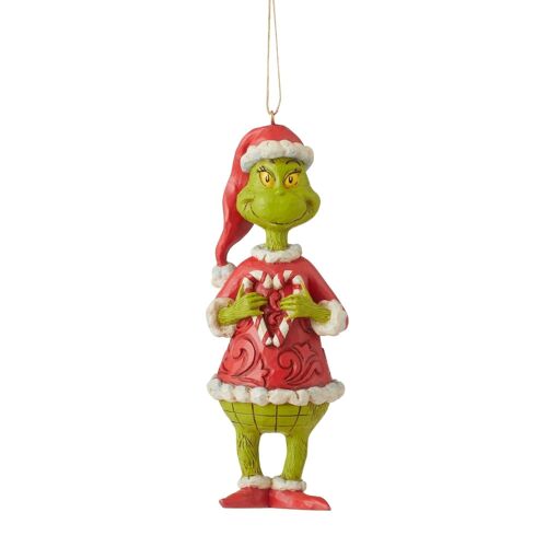 Grinch Holding Heart Shaped Candy Cane Hanging Ornament
