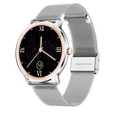 SW018B - Smarty2.0 Connected Watch - Correa de acero milanesa - Cronógrafo, foto, frecuencia cardíaca, presión arterial, diseño de recorrido