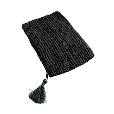 Die Raffia-Clutch – Schwarz – L