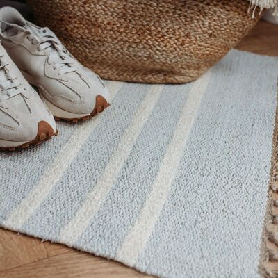 Cotton and Wool Textured Rug With Stripes and Tassles / Vegan Rug
