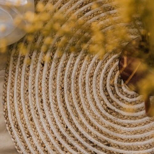 Cotton and Jute Blend Round Braided Rug / Vegan Round Area Rug