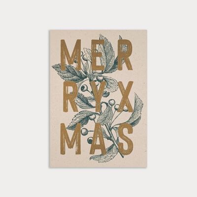 Postkarte / Merry Xmas / Typo / Ökopapier / Pflanzenfarbe