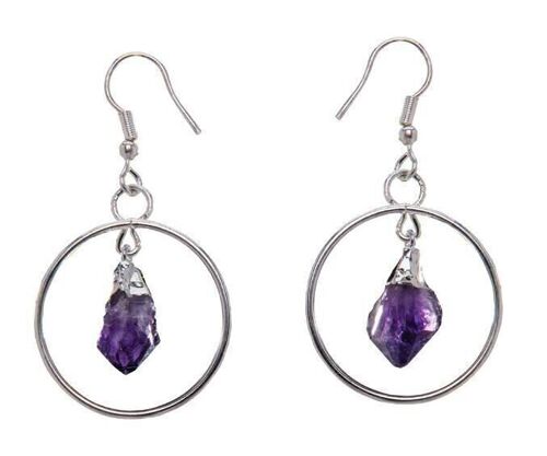 Metal Round Amethyst Point Earring