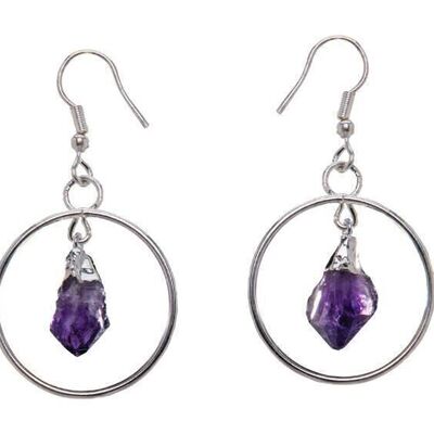 Metal Round Amethyst Point Earring