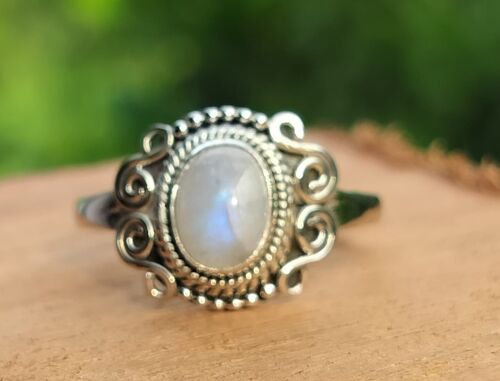 June Birthstone Rainbow Moonstone 925 Sterling Silver Handmade Ring