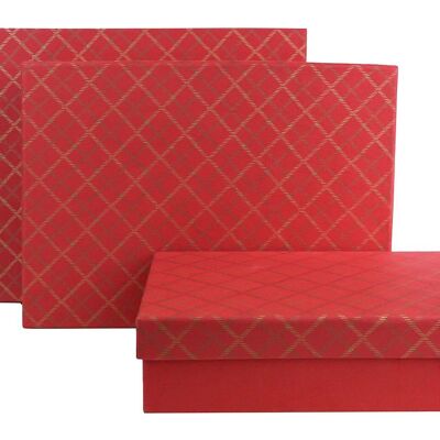 Set of 3 Rect Chequered Red Handmade Paper Gift Box(Style1)