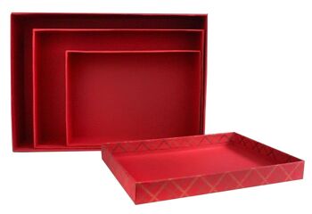 Lot de 3 boîtes-cadeaux en papier fait main rouge à carreaux rectilignes (Style1) 4