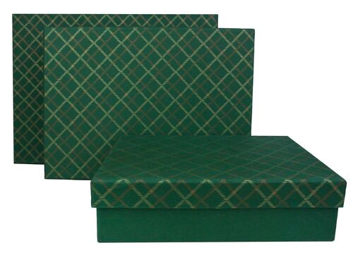 Set of 3 Rect Chequered Green Handmade Paper Gift Box Style1