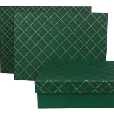 Set of 3 Rect Chequered Green Handmade Paper Gift Box Style1