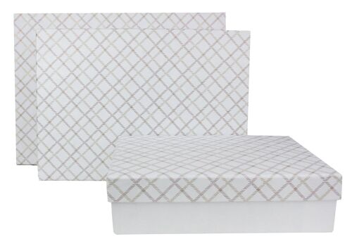 Set of 3 Rect Chequered White Handmade Paper Gift Box Style1