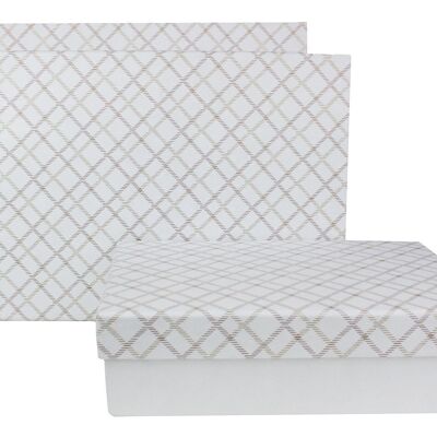Set of 3 Rect Chequered White Handmade Paper Gift Box Style1