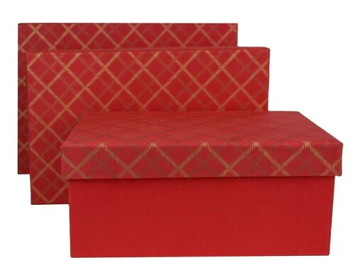 Set of 3 Rect Chequered Red Handmade Paper Gift Box(Style2)