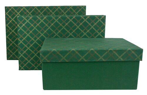 Set of 3 Rect Chequered Green Handmade Paper Gift Box Style2