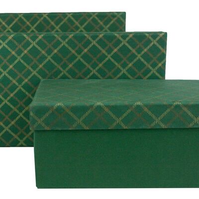 Set of 3 Rect Chequered Green Handmade Paper Gift Box Style2