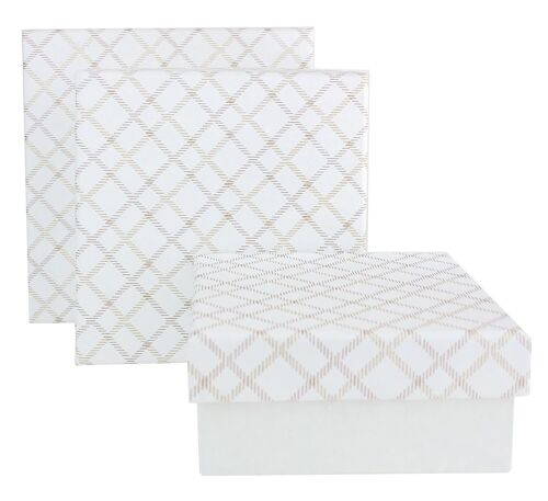 Set of 3 Square Chequered White Handmade Paper Gift Box