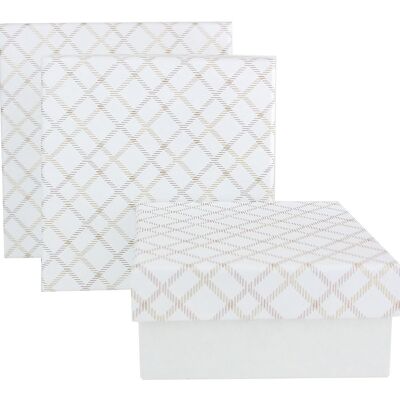 Set of 3 Square Chequered White Handmade Paper Gift Box