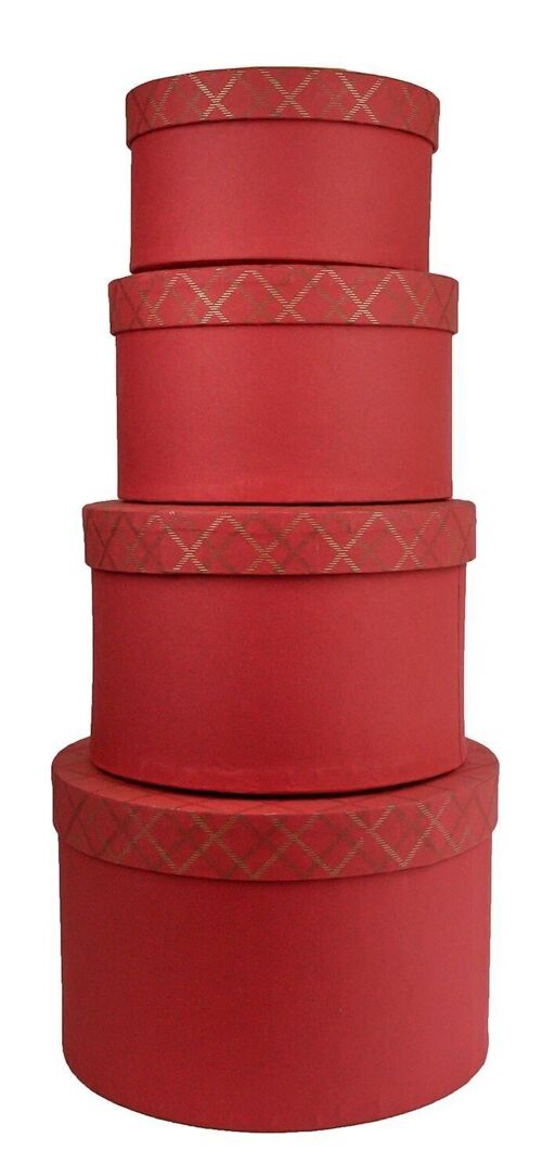 Set of 4 Round Chequered Red Handmade Paper Gift Box Style1