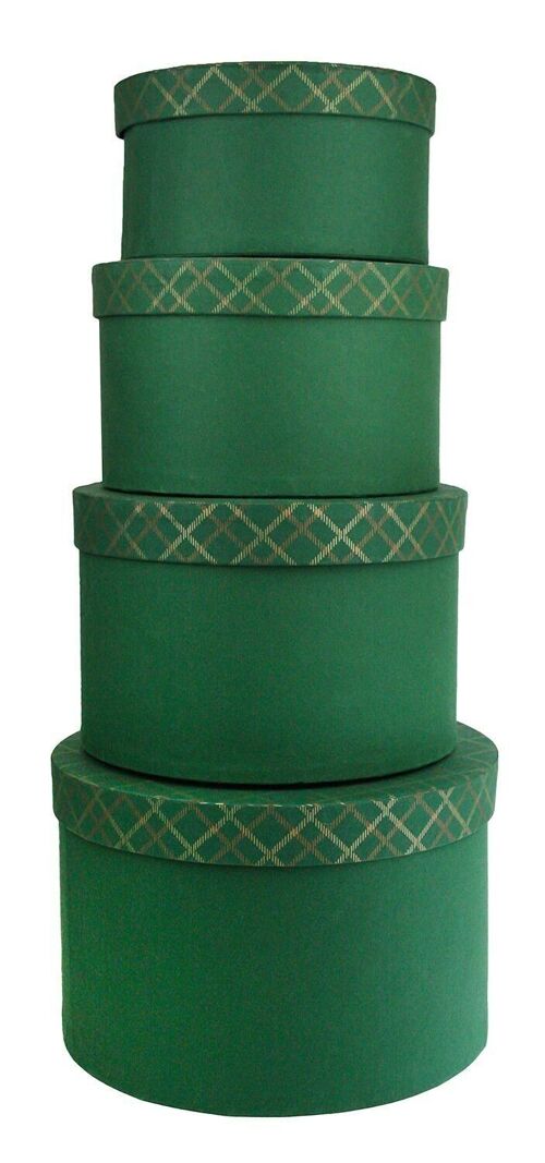 Set of 4 Round Chequered Green Handmade Paper Gift Box