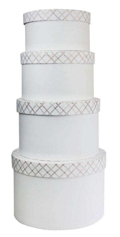 Set of 4 Round Chequered White Handmade Paper Gift Box