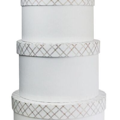 Set of 4 Round Chequered White Handmade Paper Gift Box