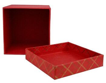 Lot de 4 coffrets cadeaux en papier coton fait main rouge à carreaux carrés 3