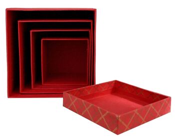 Lot de 4 coffrets cadeaux en papier coton fait main rouge à carreaux carrés 4