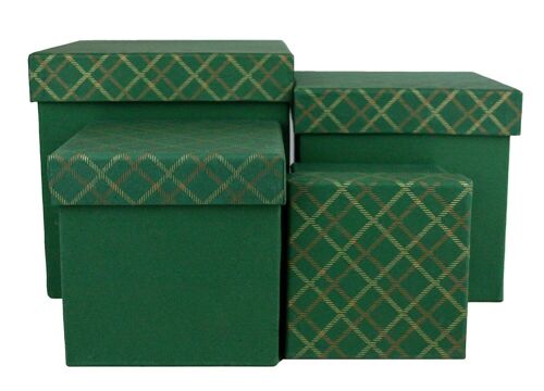 Set of 4 Square Chequered Green Handmade Paper Gift Box