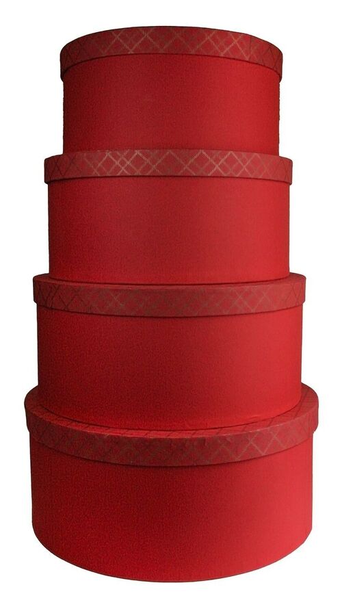 Set of 4 Round Chequered Red Handmade Paper Gift Box Style2