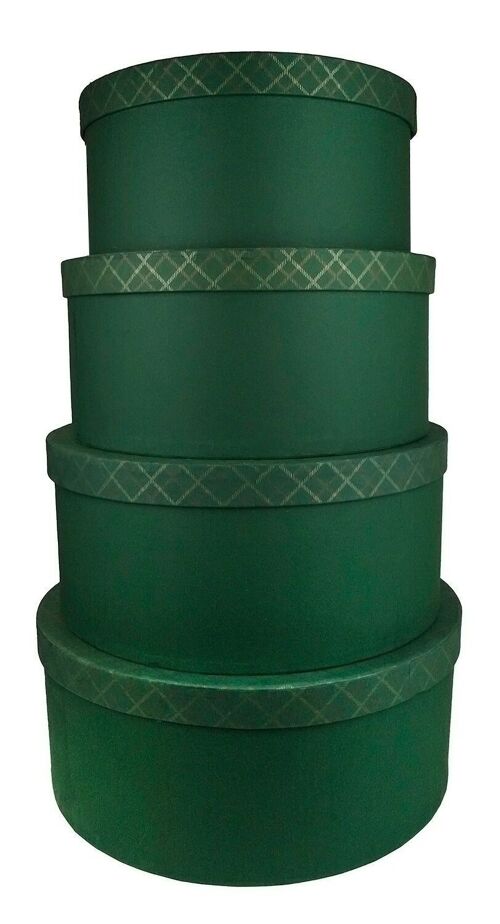 Set of 4 Round Handmade Paper Gift Box, Chequered Green