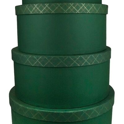Set of 4 Round Handmade Paper Gift Box, Chequered Green