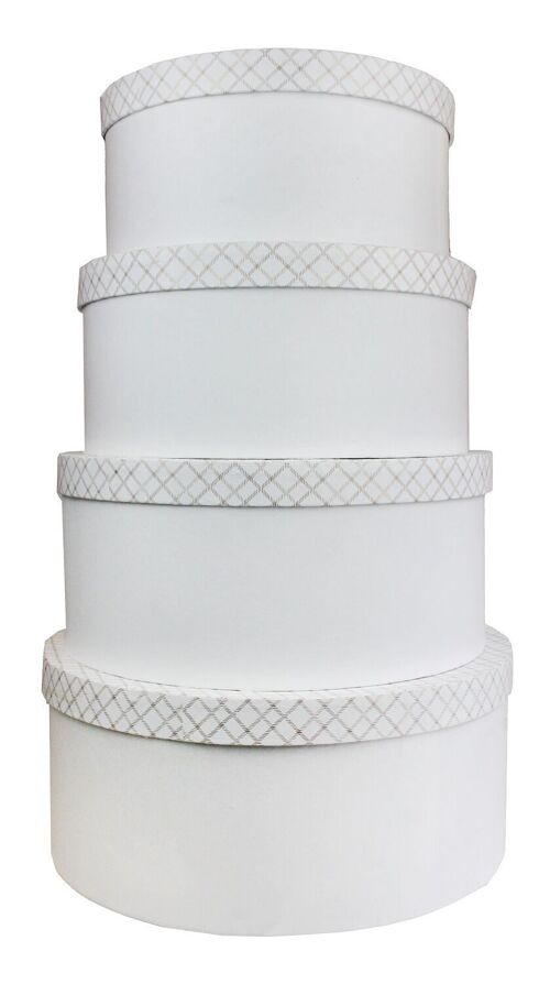 Set of 4 Round Handmade Paper Gift Box, Chequered White