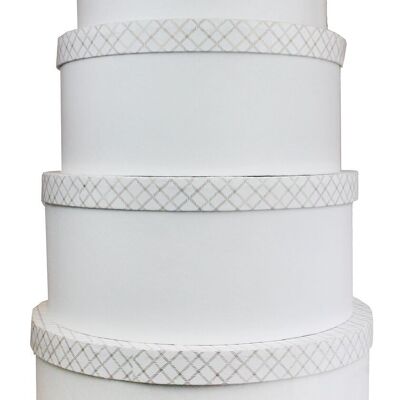 Set of 4 Round Handmade Paper Gift Box, Chequered White