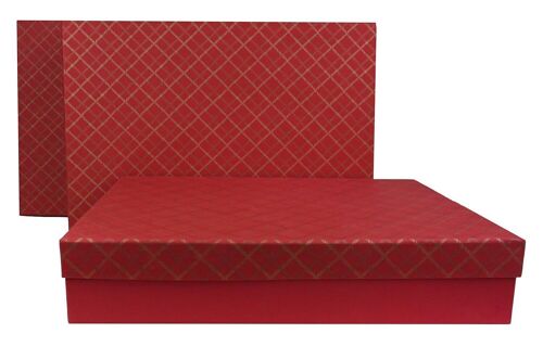 Set of 3 Rect Chequered Red Handmade Paper Gift Box(Style3)