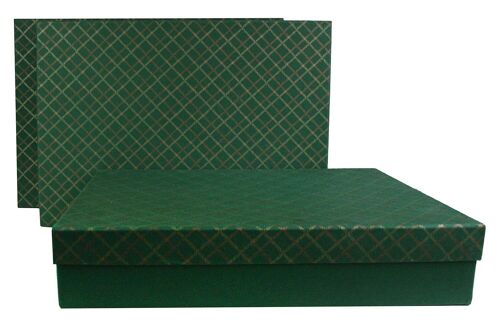 Set of 3 Rect Chequered Green Handmade Paper Gift Box Style3