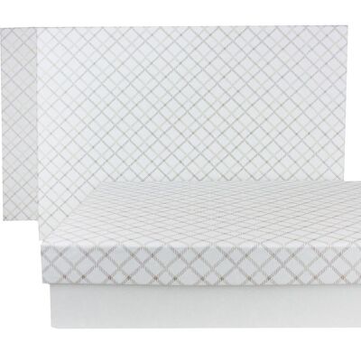 Set of 3 Rect Chequered White Handmade Paper Gift Box Style3