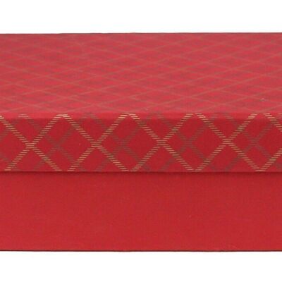38 x 27 x 10 cm Chequered Red Handmade Cotton Paper Gift Box