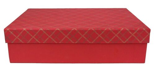 27 x 19 x 7 cm Chequered Red Handmade Cotton Paper Gift Box