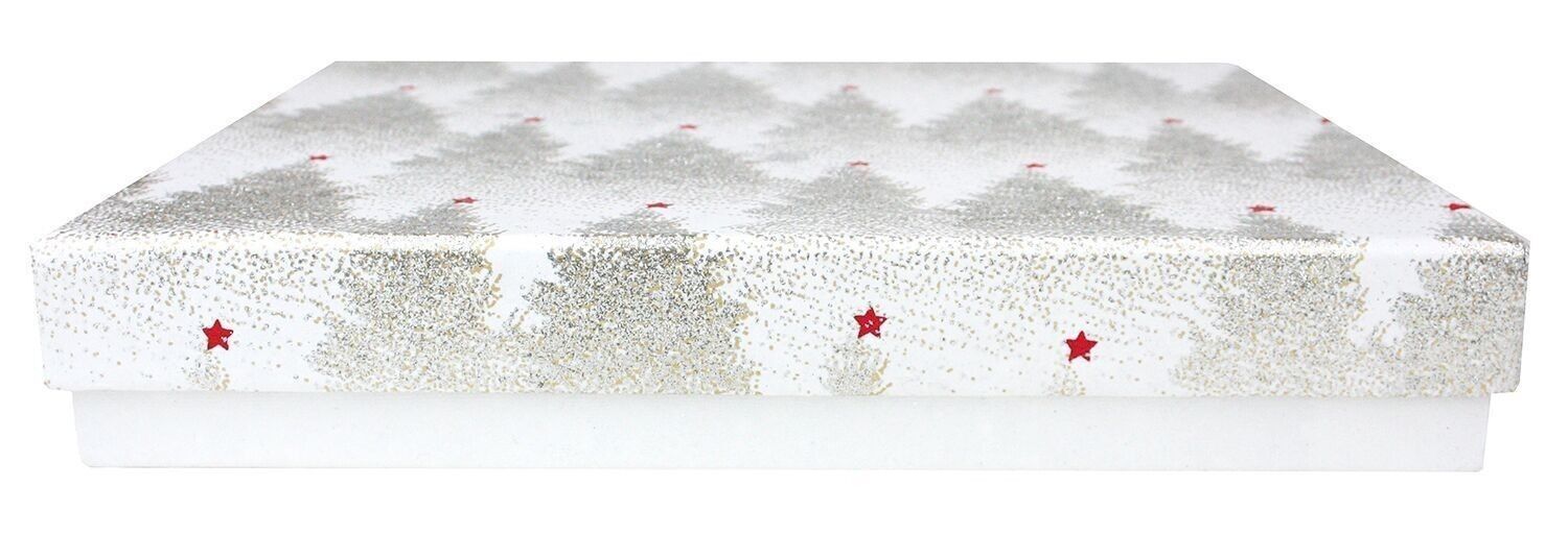 Confezione regalo in carta di cotone fatta a mano con alberi glitterati 30,5 x 23 x 5 cm