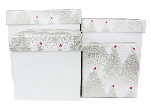 Set of 4 Square Glitter Trees Handmade Cotton Paper Gift Box