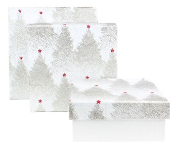 Ensemble de 3 boîtes-cadeaux en papier de coton fait à la main avec des arbres scintillants carrés 1