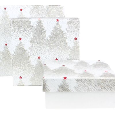 Set of 3 Square Glitter Trees Handmade Cotton Paper Gift Box