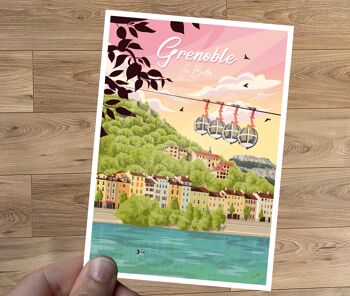 Carte postale de voyage vintage, illustration de Grenoble, pour décoration d'intérieur / Grenoble - Les Bulles 2