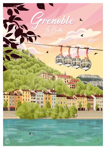 Carte postale de voyage vintage, illustration de Grenoble, pour décoration d'intérieur / Grenoble - Les Bulles 5