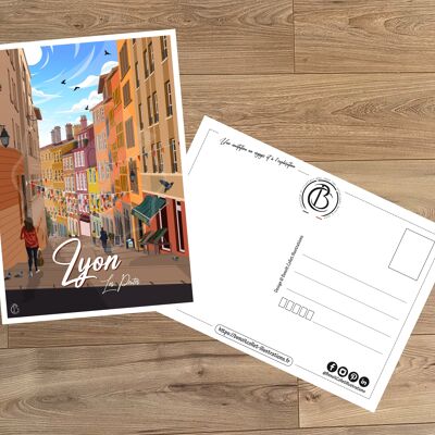 Carte postale de voyage vintage, illustration de Lyon, pour décoration d'intérieur / Lyon - Les Pentes