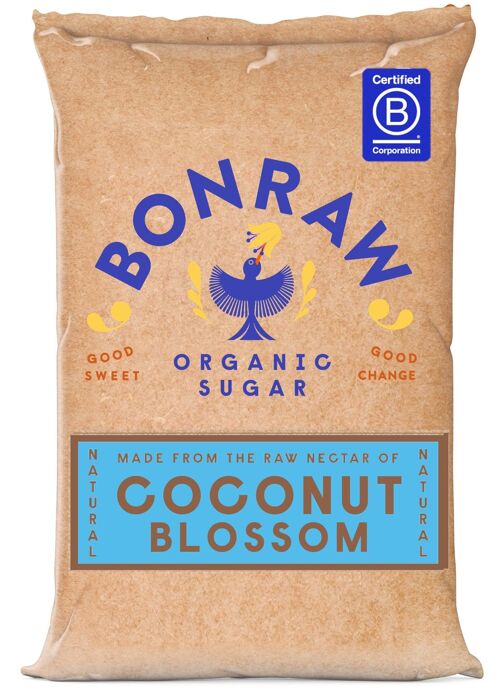 25kg Organic Coconut Blossom Sugar | BONRAW Ideal for chocolate, bakes; cakes, cookies, breakfast goods, sauces, drink mixes.