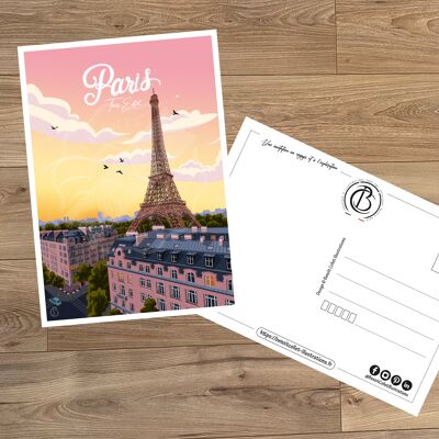 Carte postale de voyage vintage, illustration de Paris, pour décoration d'intérieur / Paris - Tour Eiffel