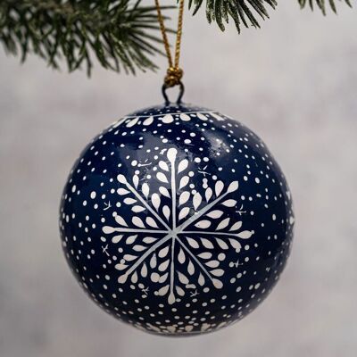 5,1 cm alte Weihnachtskugel mit Schneeflocke in Marineblau