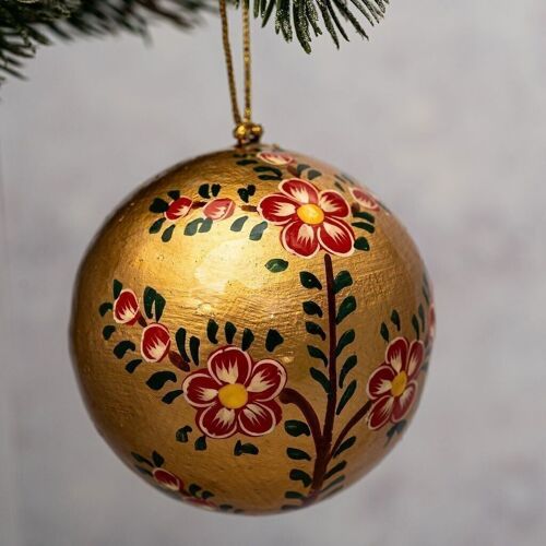 2" Gold with Red Flower Bauble