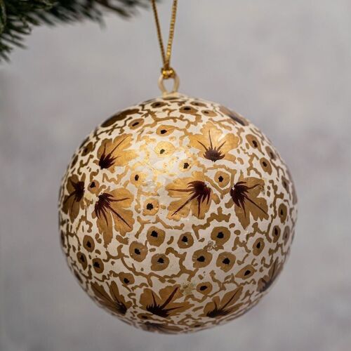 2" Gold & White Leaf Bauble
